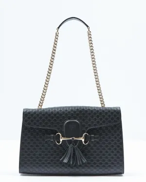 Gucci Black Leather Microguccissima Emily Medium Shoulder Bag