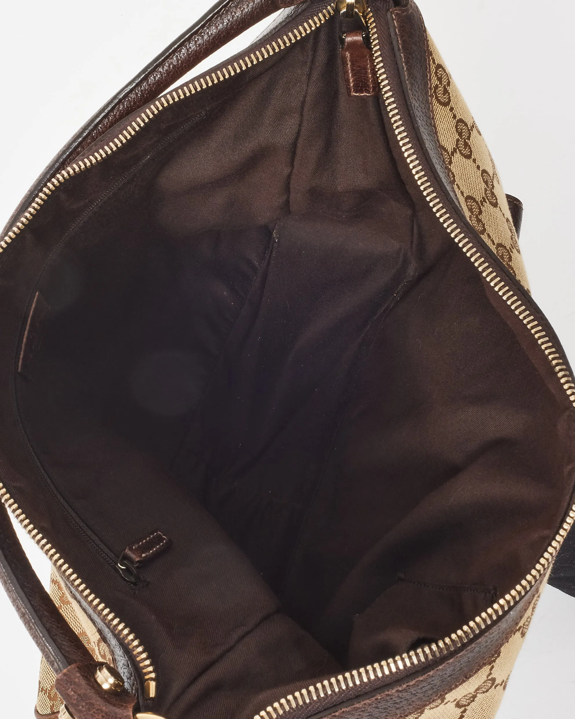 Gucci Brown & Beige GG Monogram Canvas Abbey Pocket Hobo Bag