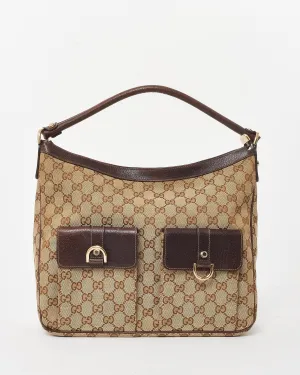 Gucci Brown & Beige GG Monogram Canvas Abbey Pocket Hobo Bag