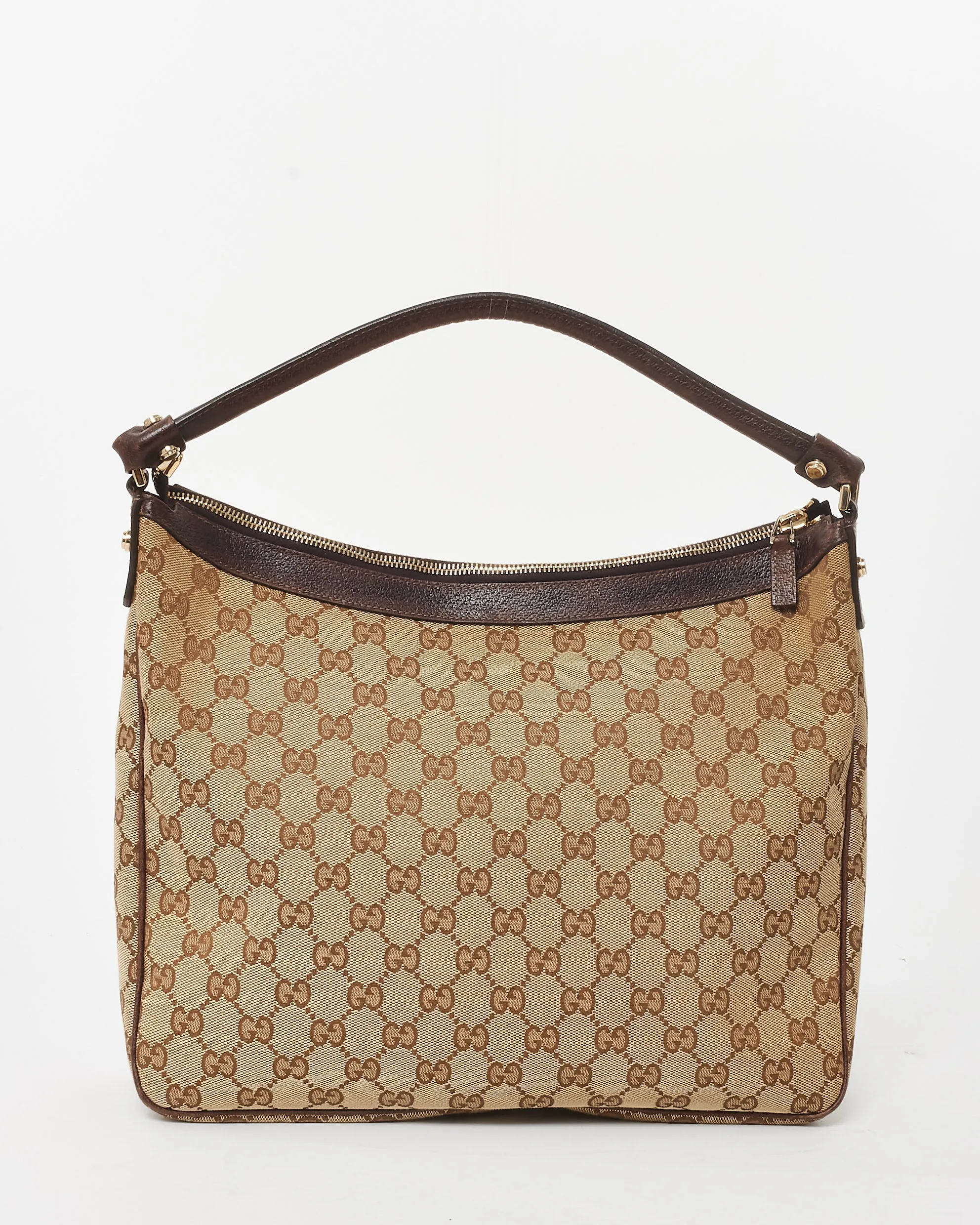 Gucci Brown & Beige GG Monogram Canvas Abbey Pocket Hobo Bag