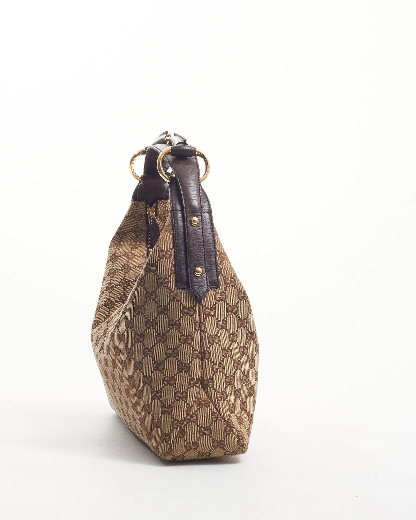 Gucci Brown GG Canvas Small Horsebit Hobo Shoulder Bag