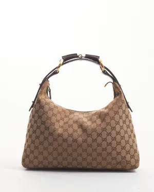 Gucci Brown GG Canvas Small Horsebit Hobo Shoulder Bag