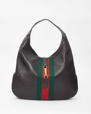 Gucci Brown Leather Web Jackie Hobo Shoulder Bag