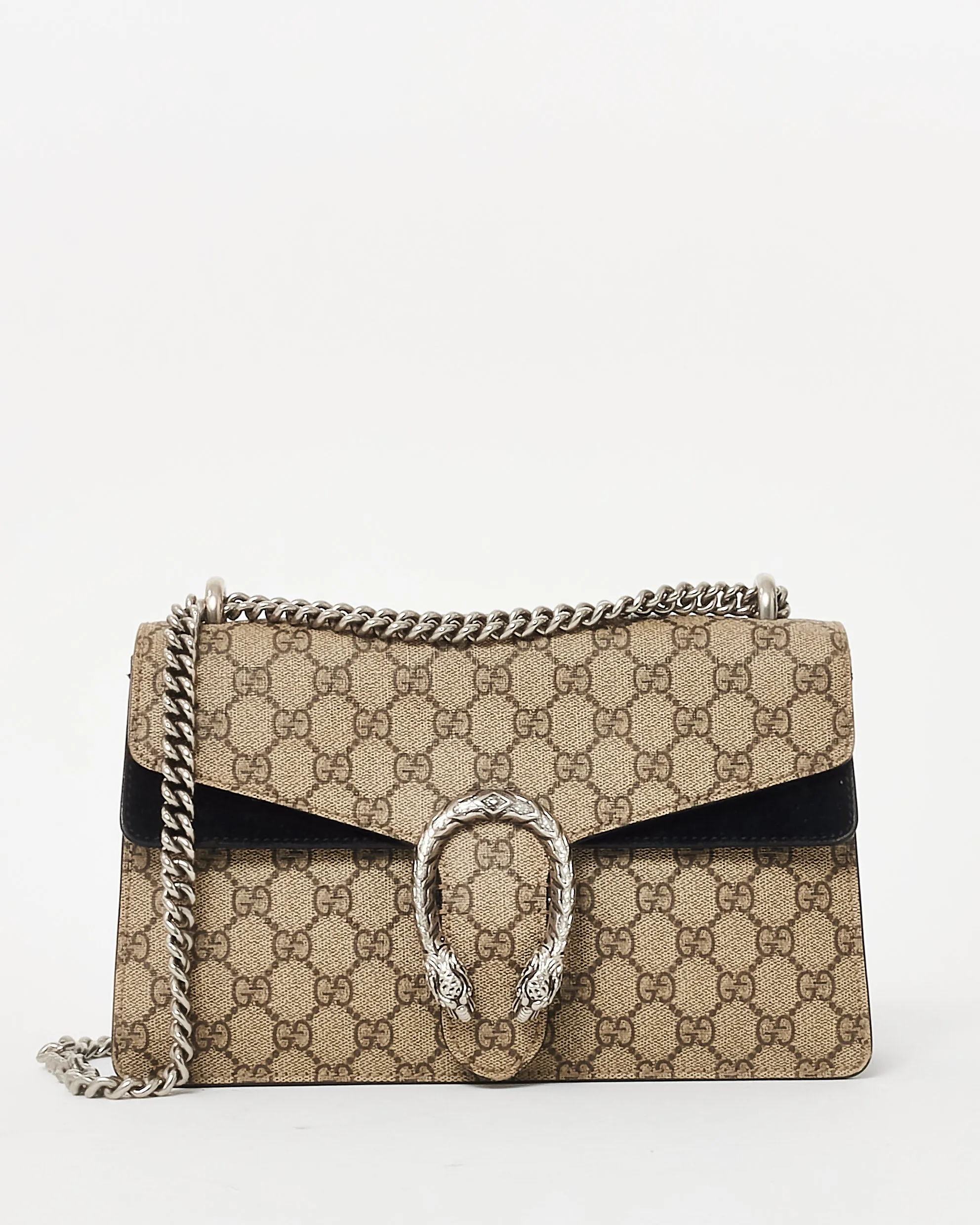 Gucci Monogram Coated Canvas & Black Suede Small Dionysus Shoulder Bag