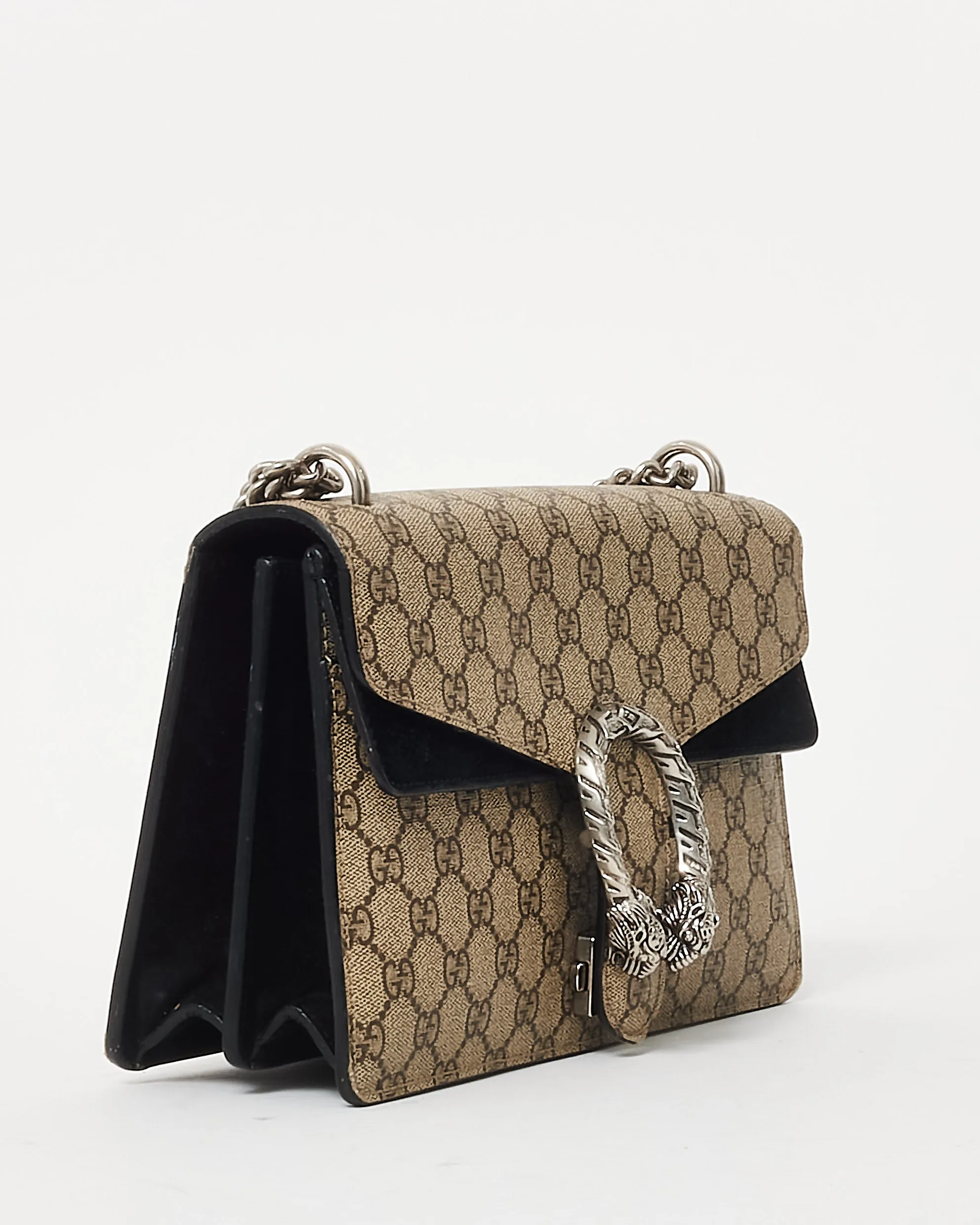 Gucci Monogram Coated Canvas & Black Suede Small Dionysus Shoulder Bag