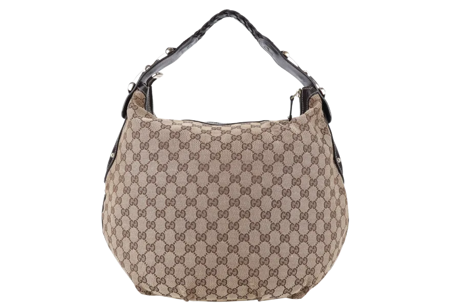 GUCCI PELHAM HOBO BAG GG CANVAS GOLD HARDWARE NO DUST COVER