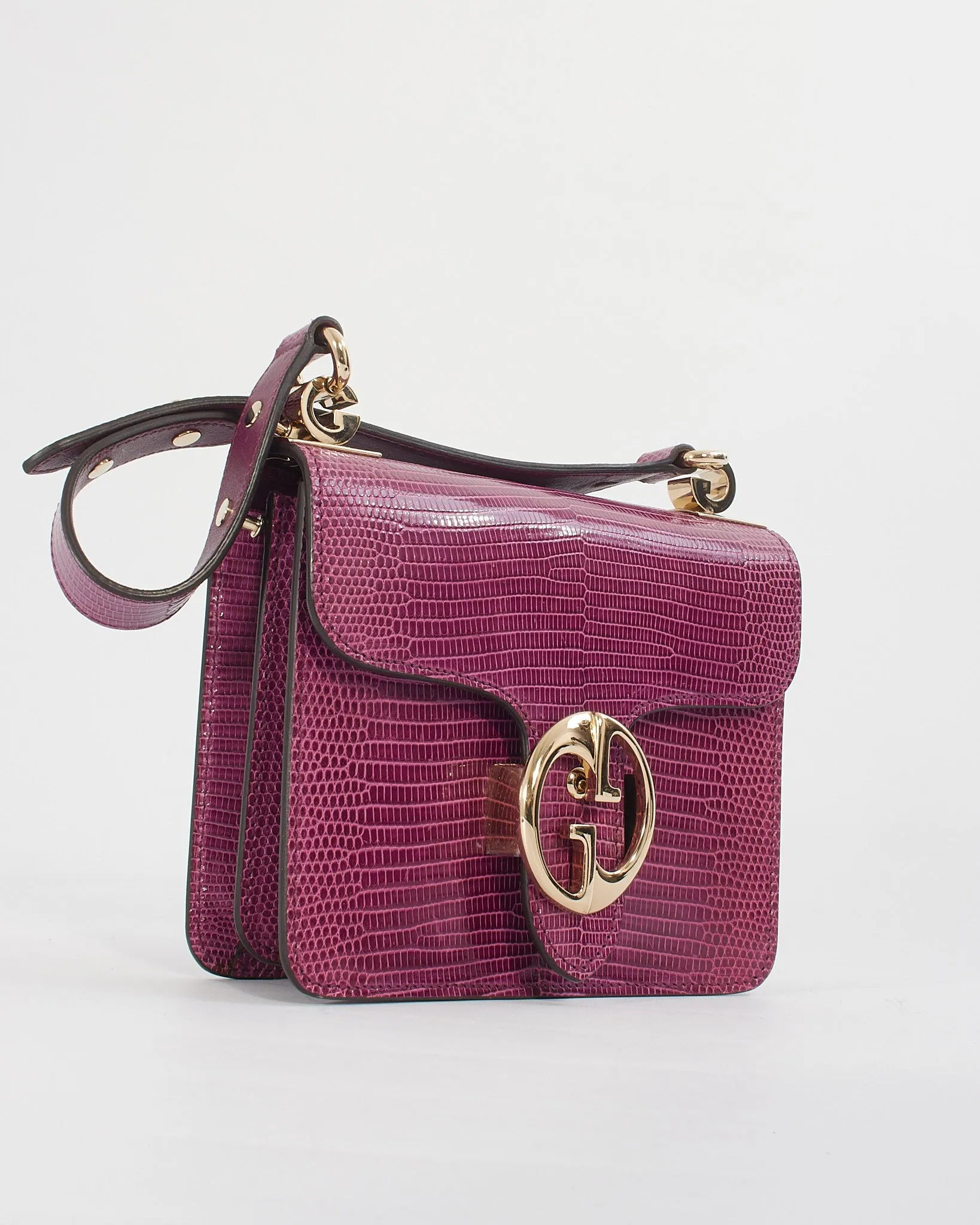 Gucci Purple Lizard 1973 Small Top Handle Bag