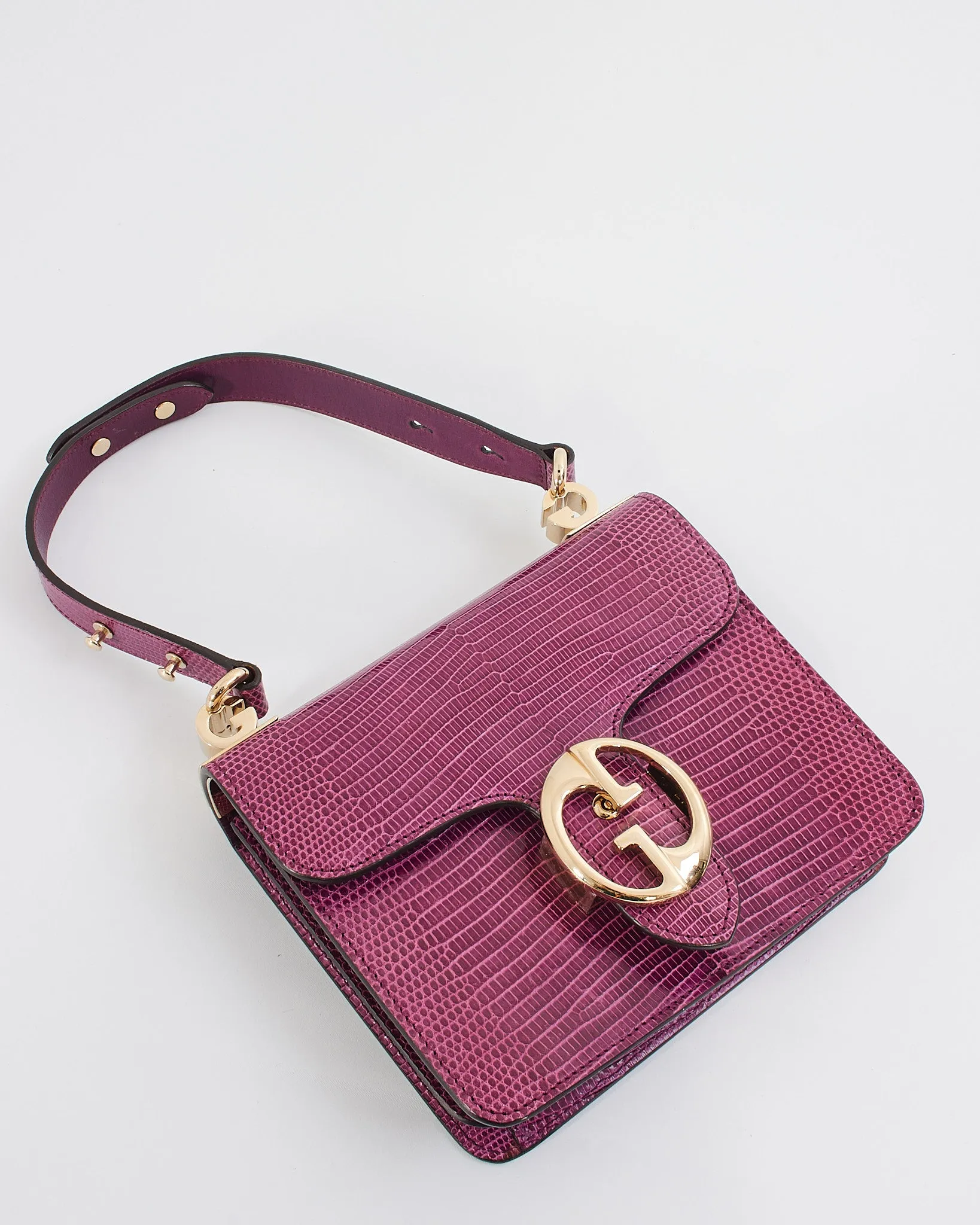 Gucci Purple Lizard 1973 Small Top Handle Bag