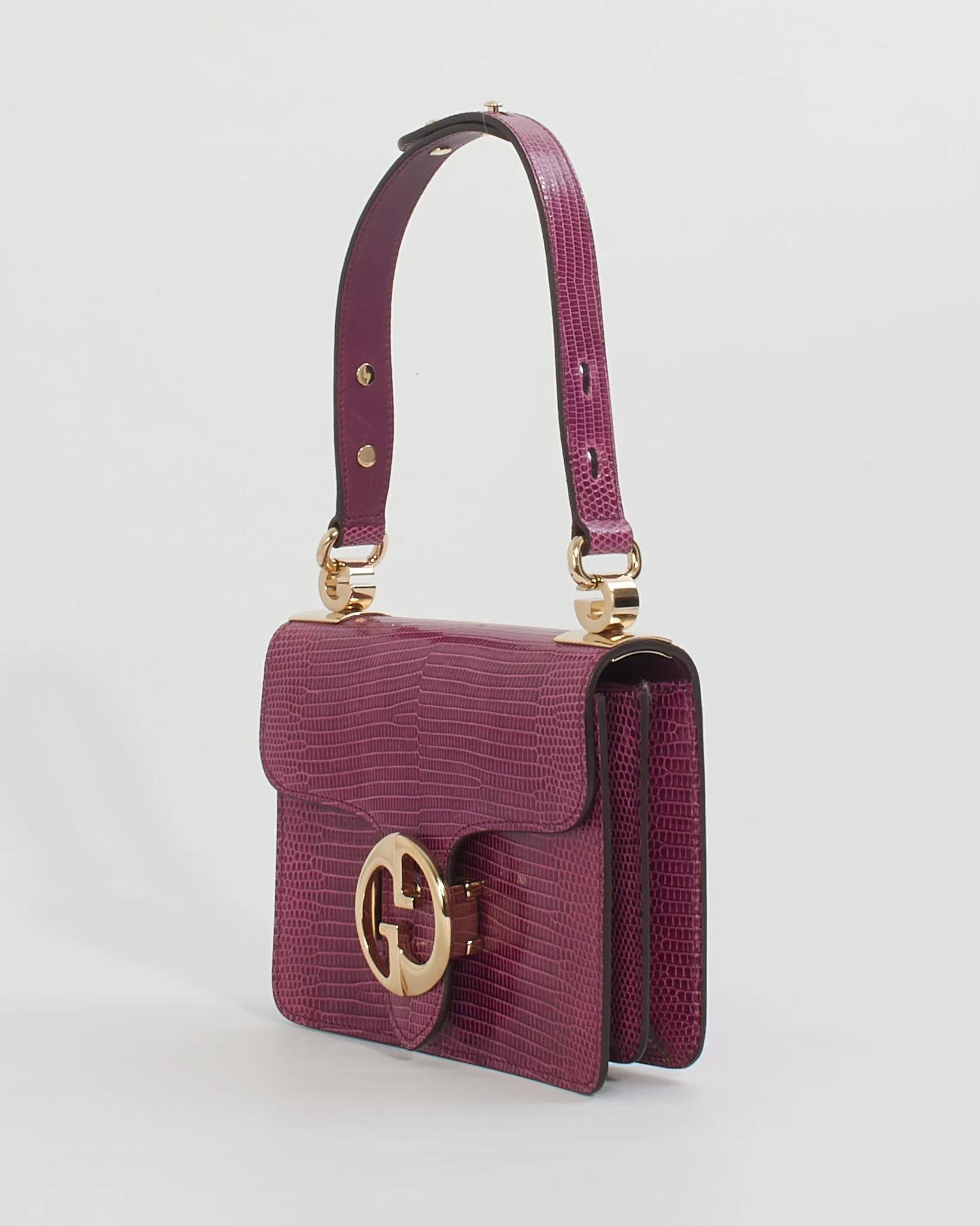 Gucci Purple Lizard 1973 Small Top Handle Bag