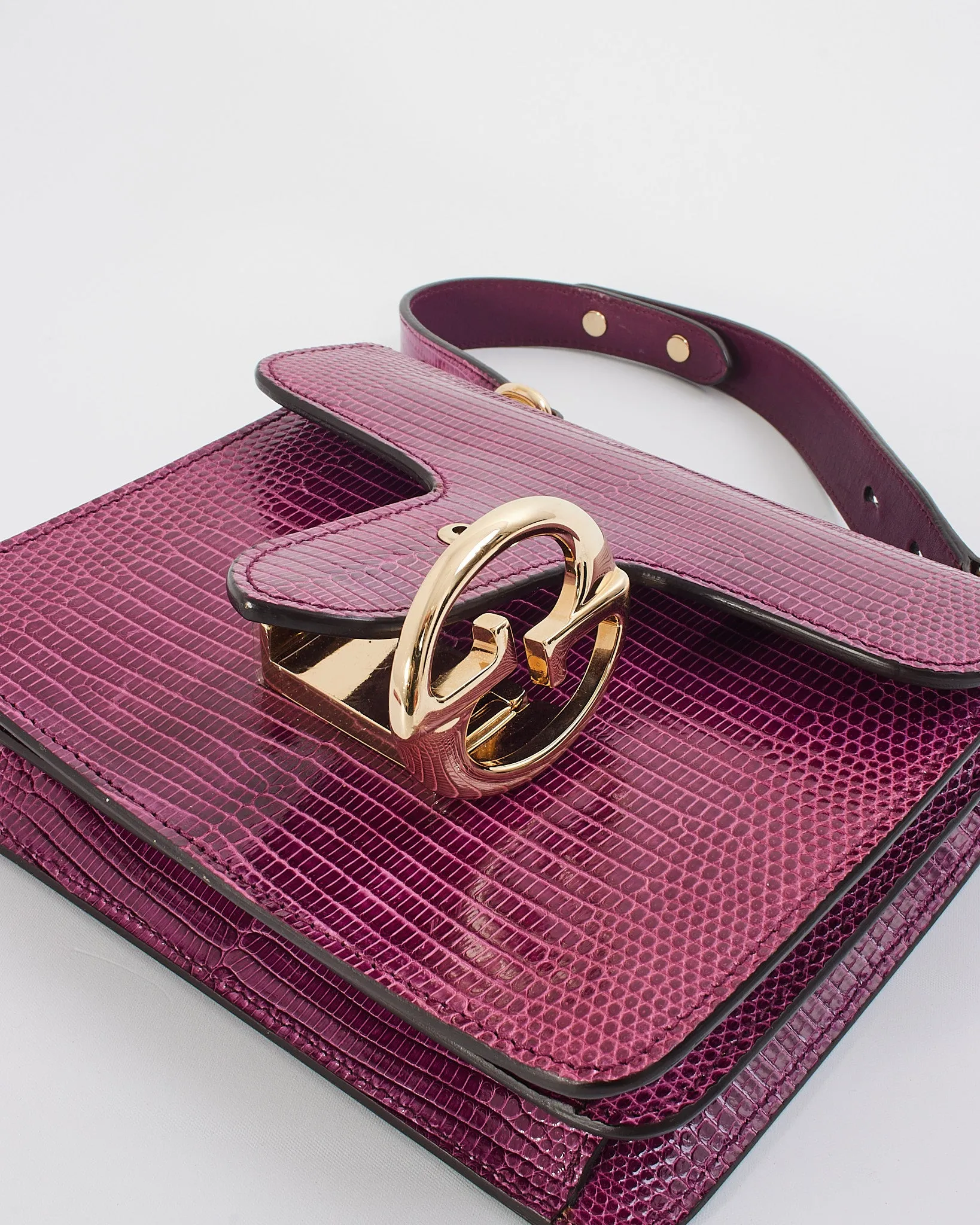 Gucci Purple Lizard 1973 Small Top Handle Bag