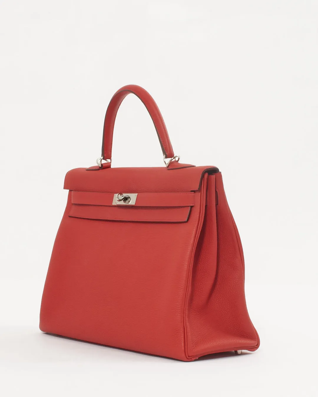 Hermès "Rouge Tomate" Red Togo Leather Retourné Kelly 35 Handbag