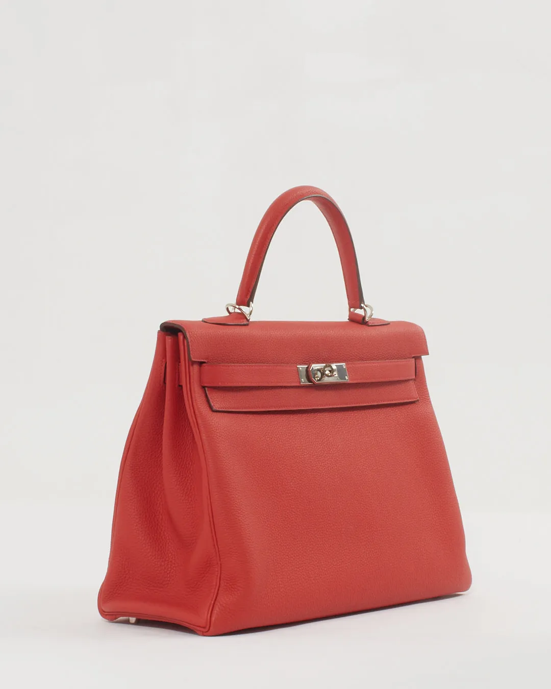 Hermès "Rouge Tomate" Red Togo Leather Retourné Kelly 35 Handbag