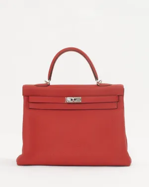 Hermès "Rouge Tomate" Red Togo Leather Retourné Kelly 35 Handbag