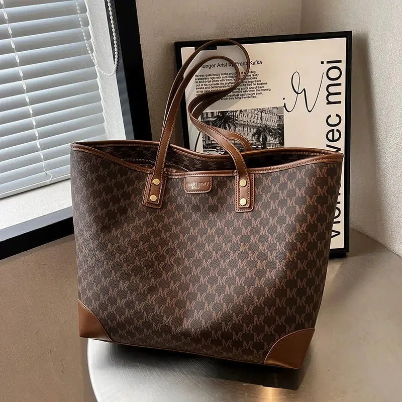 Large Leather Monogram Tote Bag