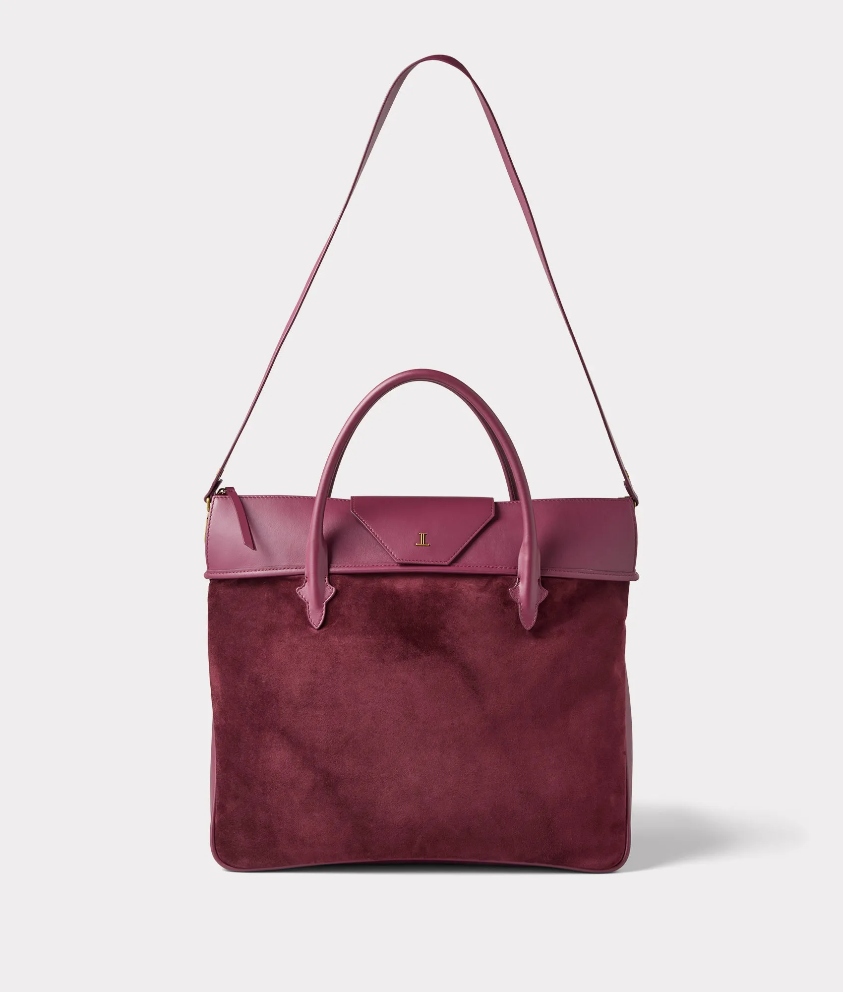 Large Roma Suede Tote :: Eggplant