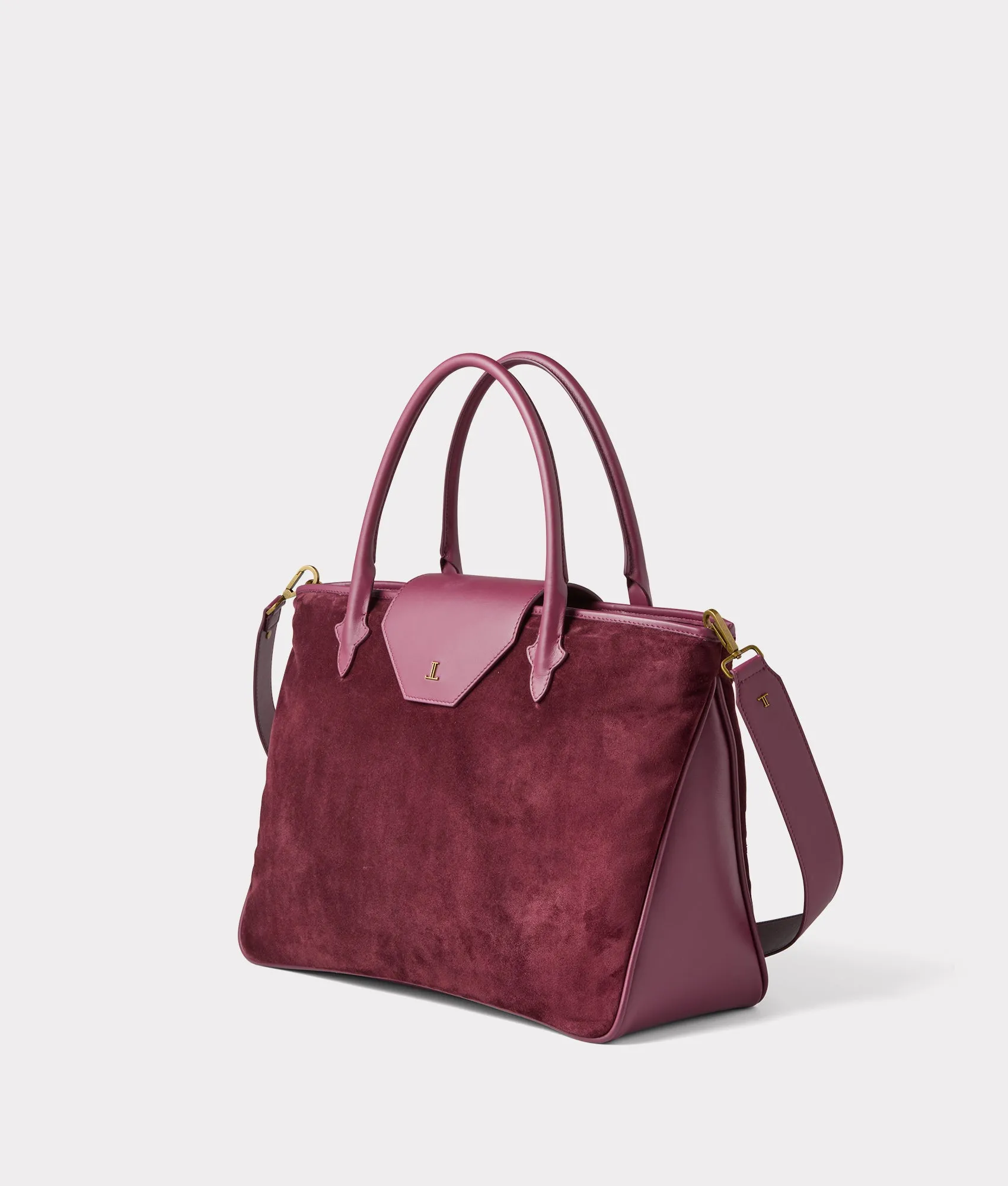 Large Roma Suede Tote :: Eggplant