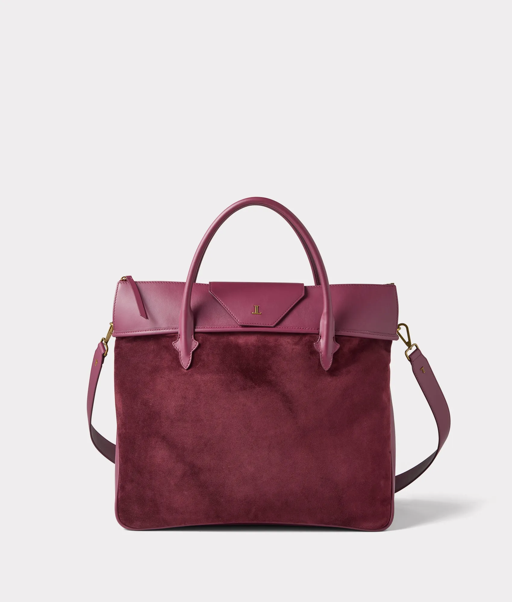 Large Roma Suede Tote :: Eggplant