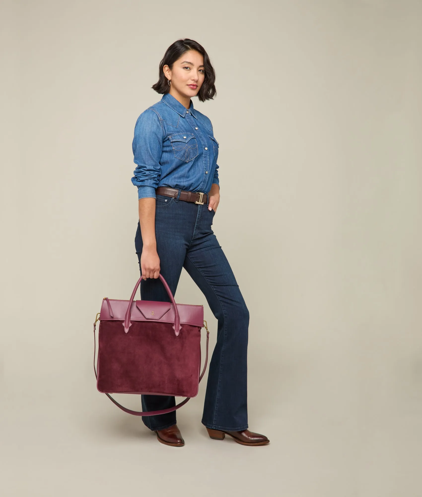 Large Roma Suede Tote :: Eggplant