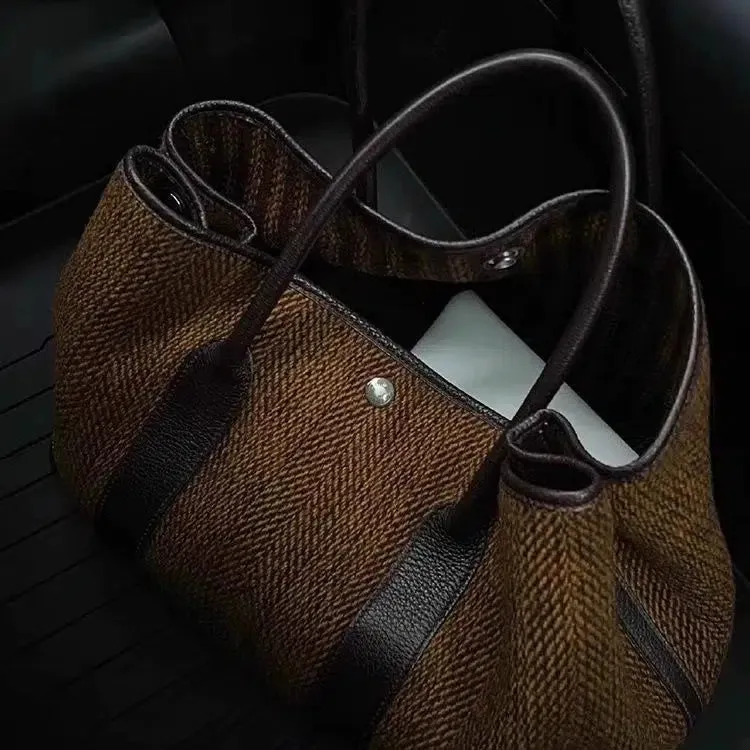 Leather Accents Casual Tote Bag