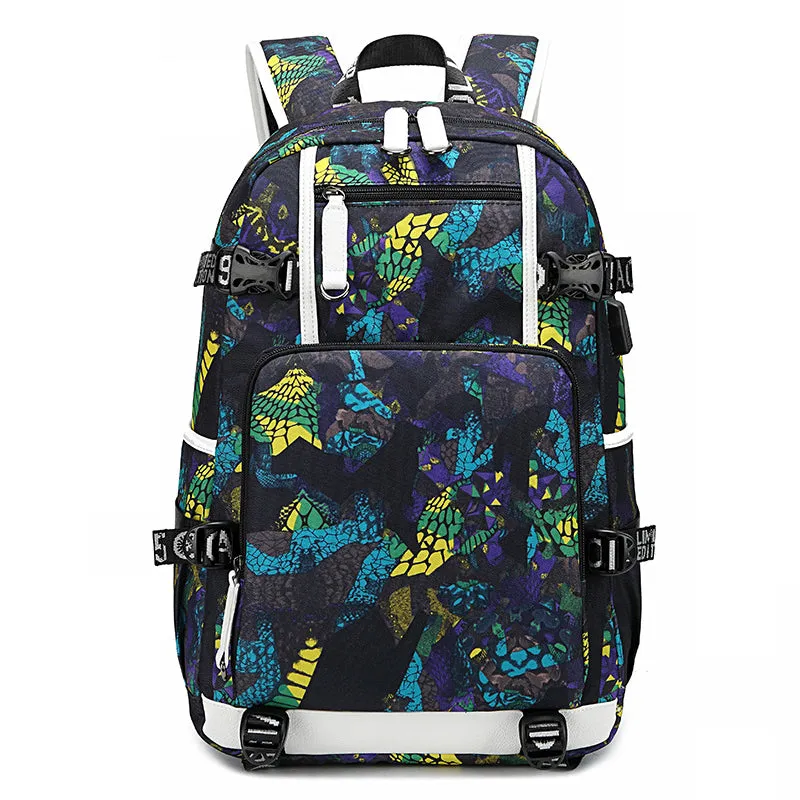 Men's Unique Abstract Print Waterproof Zipper High School Oxford Bag