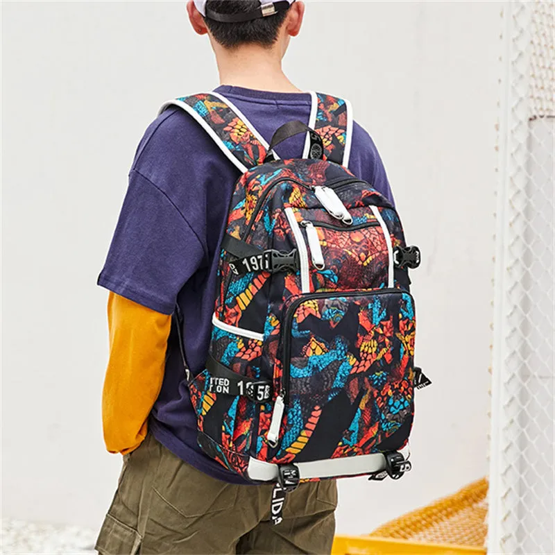 Men's Unique Abstract Print Waterproof Zipper High School Oxford Bag