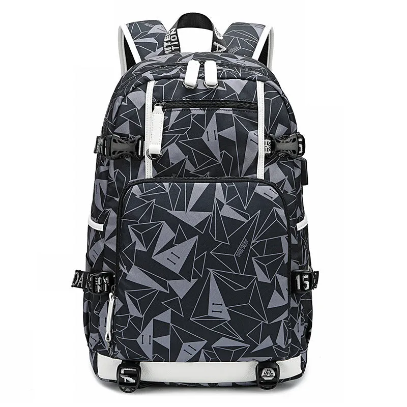 Men's Unique Abstract Print Waterproof Zipper High School Oxford Bag