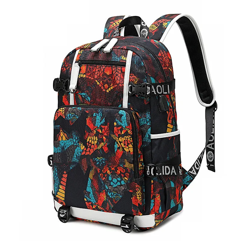 Men's Unique Abstract Print Waterproof Zipper High School Oxford Bag