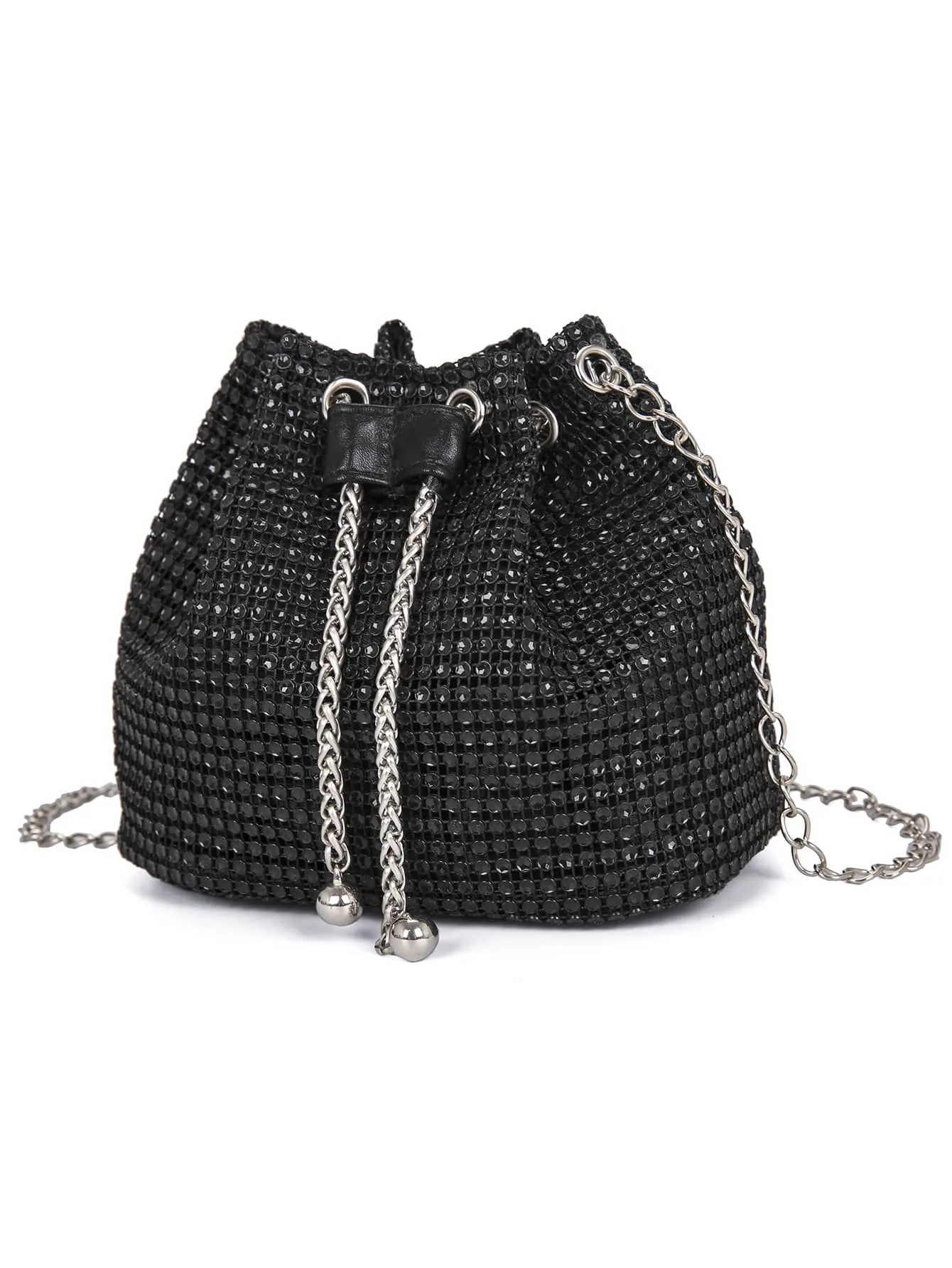 Mini Metal Chain Rhinestone Decorated Evening Bag - Black