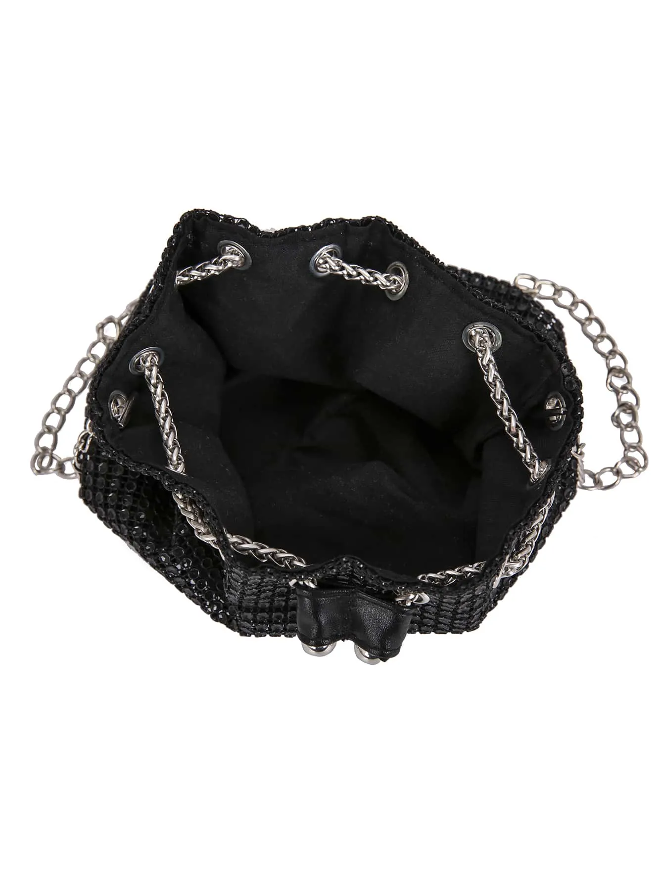 Mini Metal Chain Rhinestone Decorated Evening Bag - Black