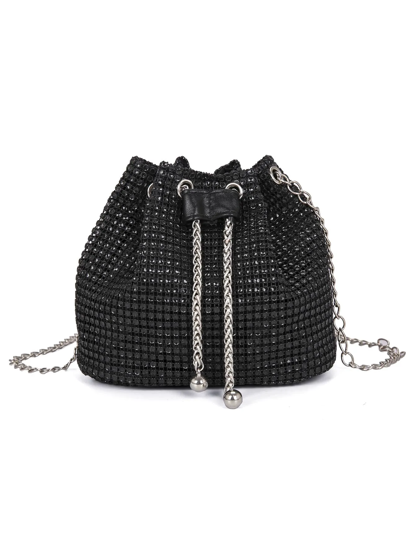 Mini Metal Chain Rhinestone Decorated Evening Bag - Black