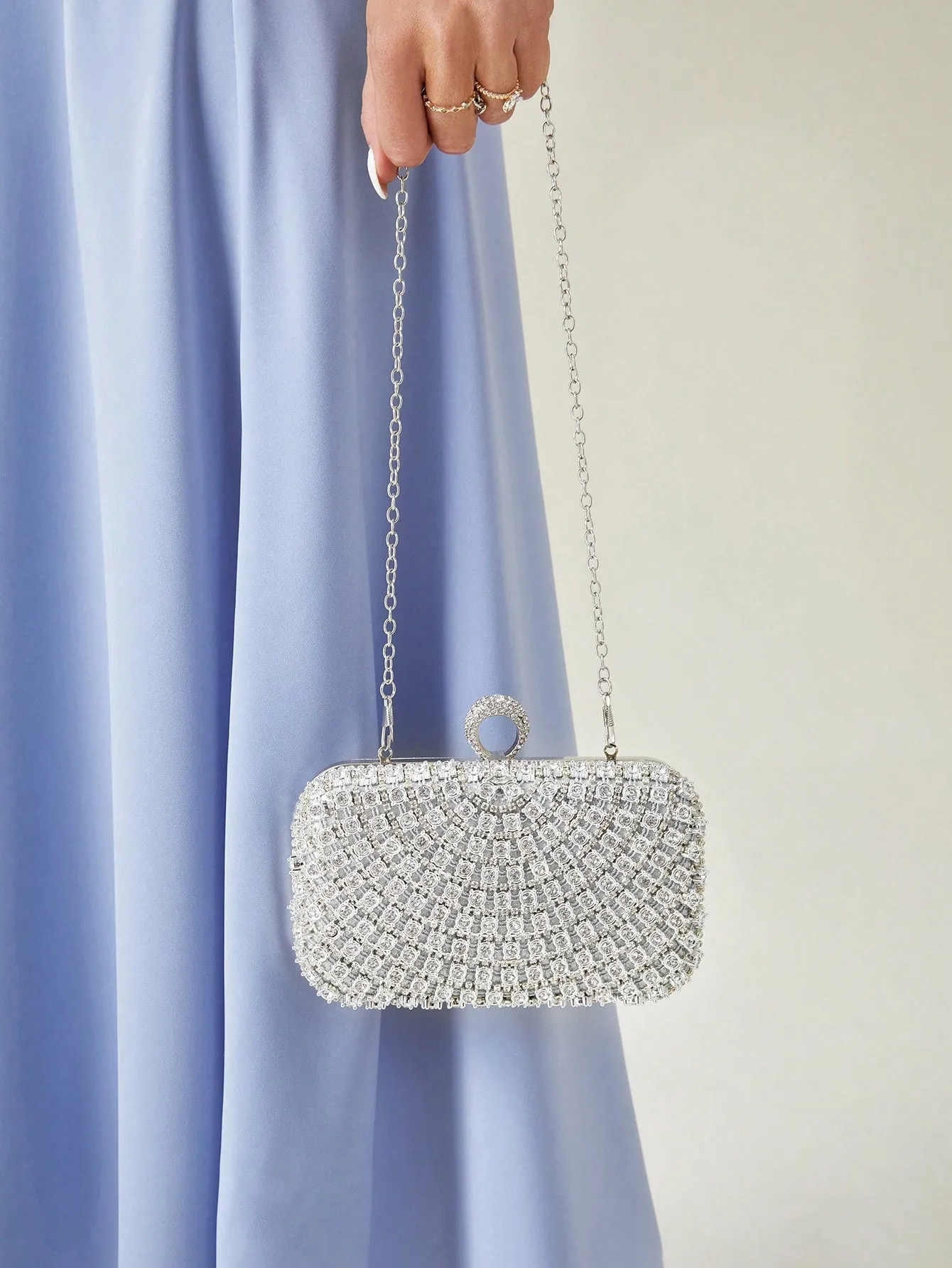 Mini Rhinestone Decor Box Bag - Silver