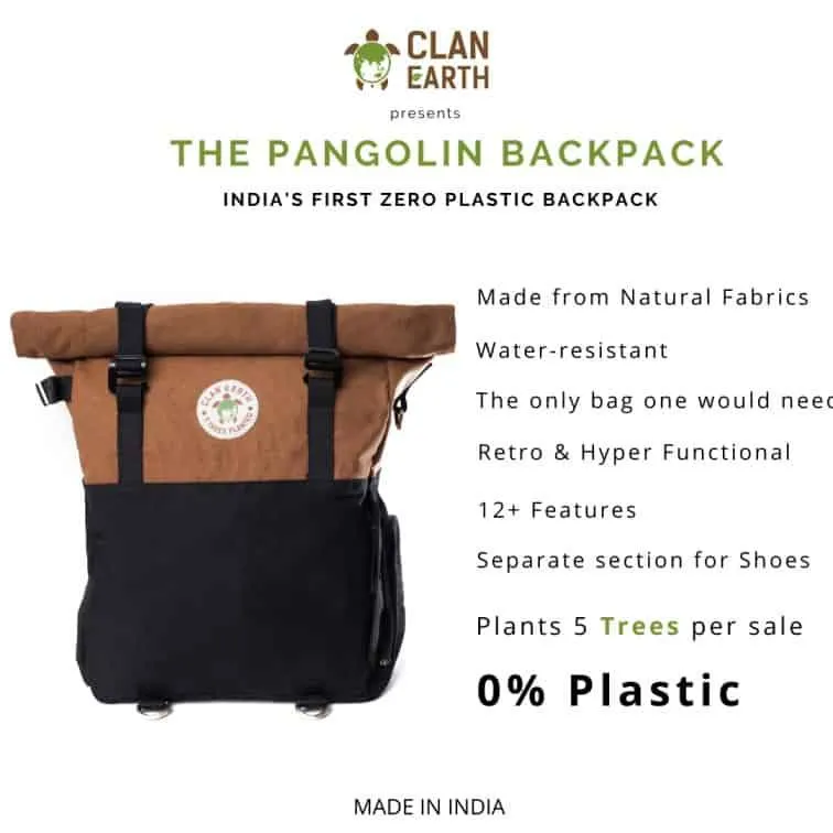 Pangolin Backpack  - Charcoal Black - Water Resistant Canvas Rolltop Travel Backpack