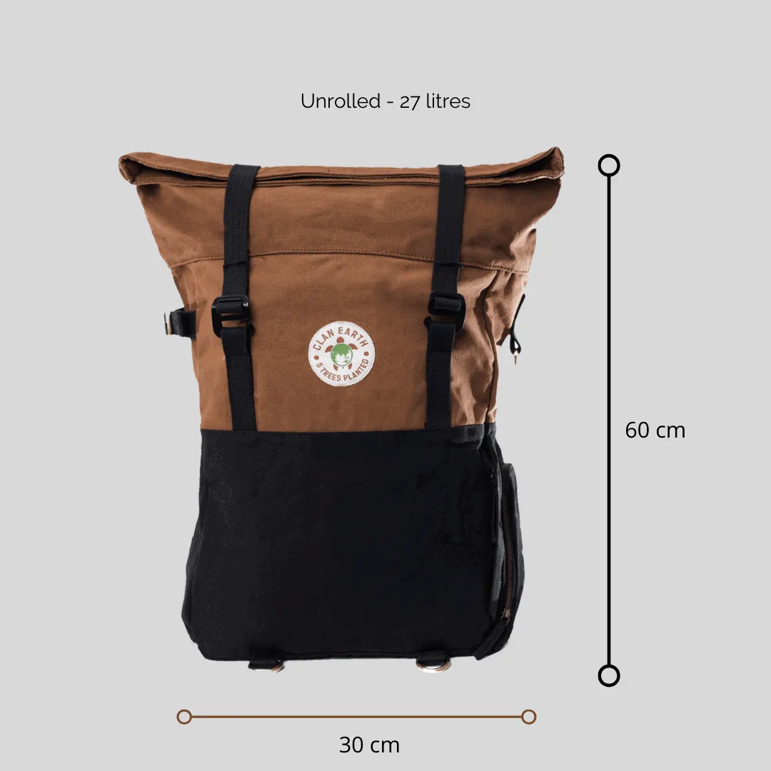 Pangolin Backpack - Sustainable Eco Canvas Hyper-Functional Rolltop Travel Backpack