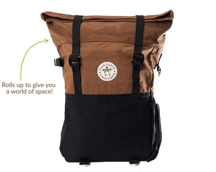 Pangolin Backpack - Sustainable Eco Canvas Hyper-Functional Rolltop Travel Backpack