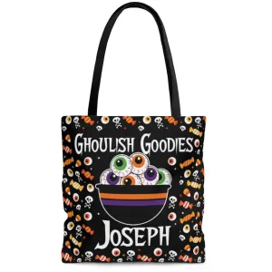 Personalized Halloween Trick Or Treat Bag, Kids Halloween Tote Bag - Bowl Of Eyeballs