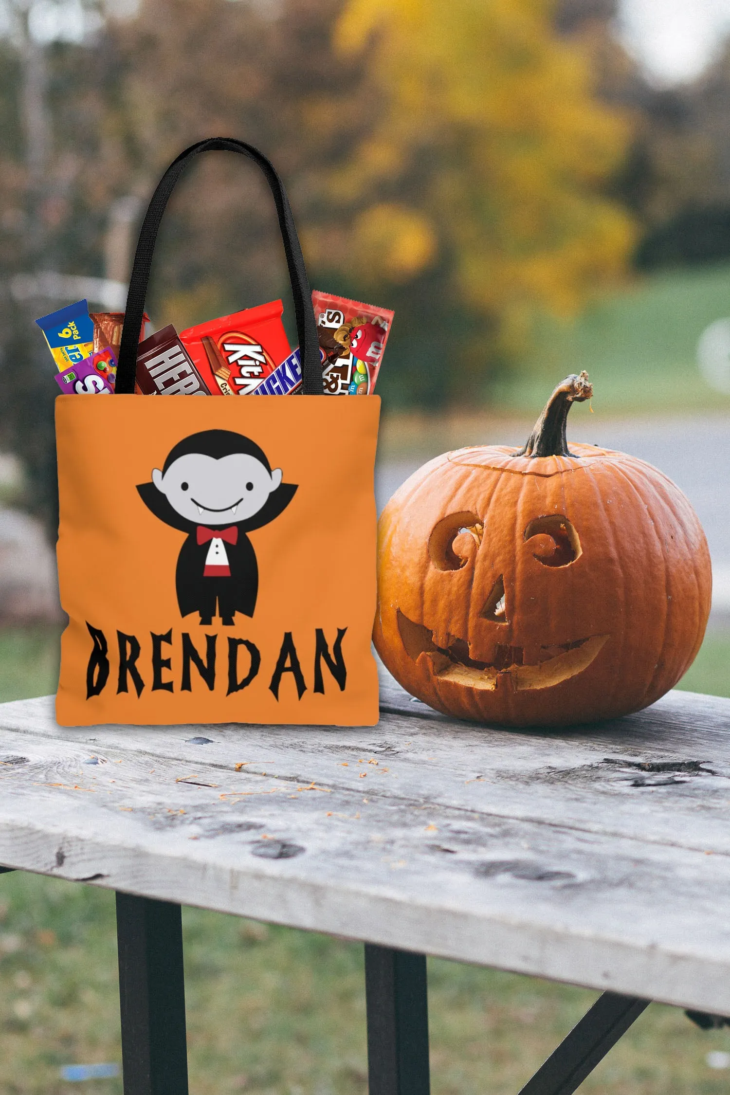 Personalized Halloween Trick Or Treat Bag, Kids Halloween Tote Bag - Dracula Vampire