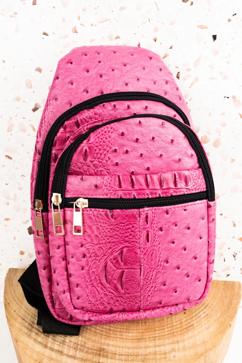 Pink Small Faux Ostrich Rylee Sling Bag