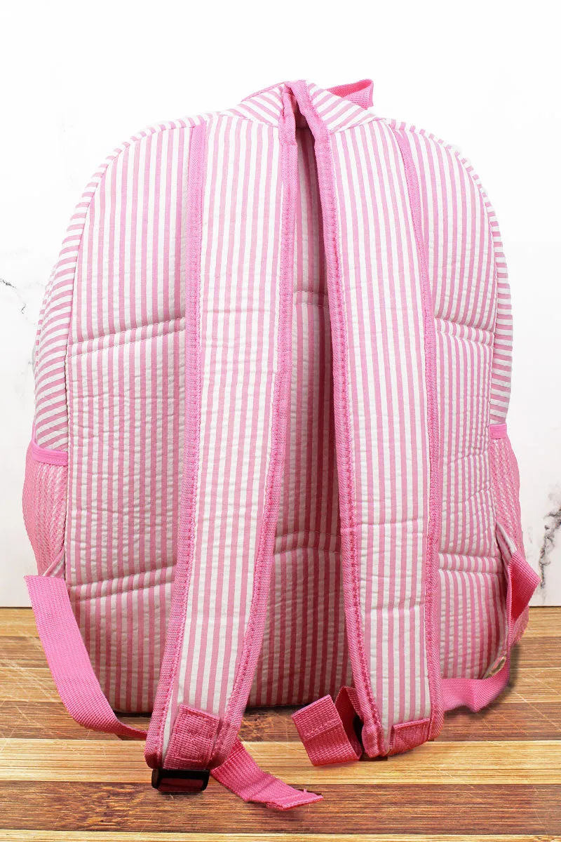 Pink Striped Seersucker Large Backpack