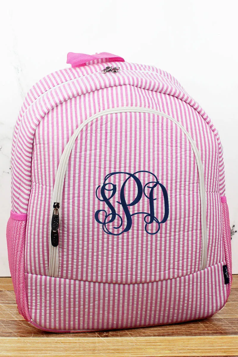 Pink Striped Seersucker Large Backpack