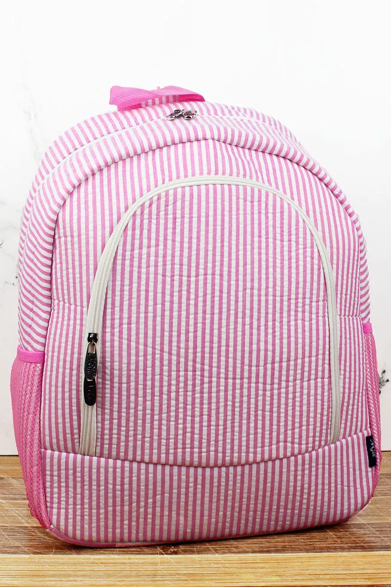 Pink Striped Seersucker Large Backpack