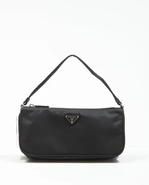 Prada Black Nylon Tessuto Baguette Shoulder Bag