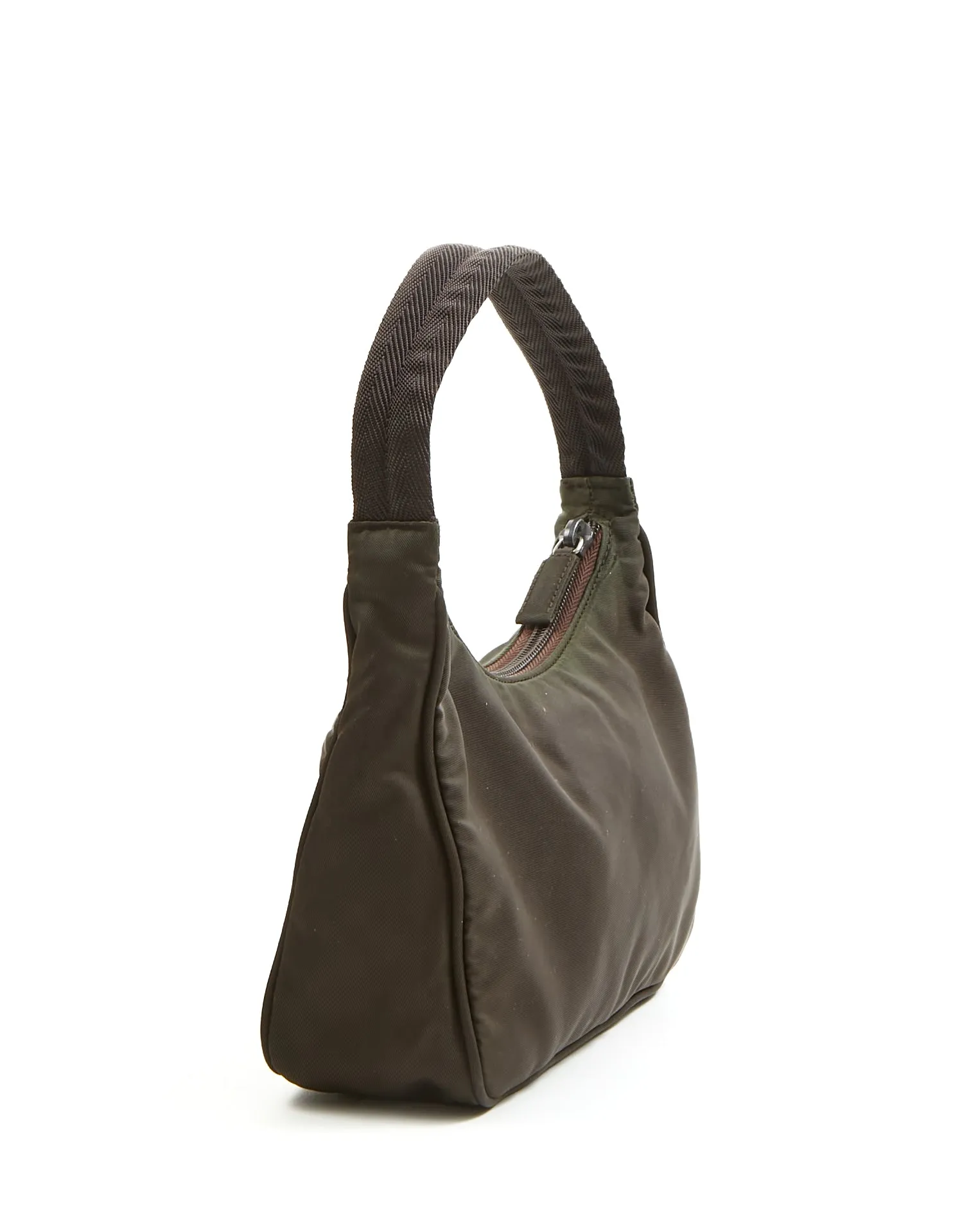 Prada Khaki Nylon Tessuto Mini Hobo Shoulder Bag