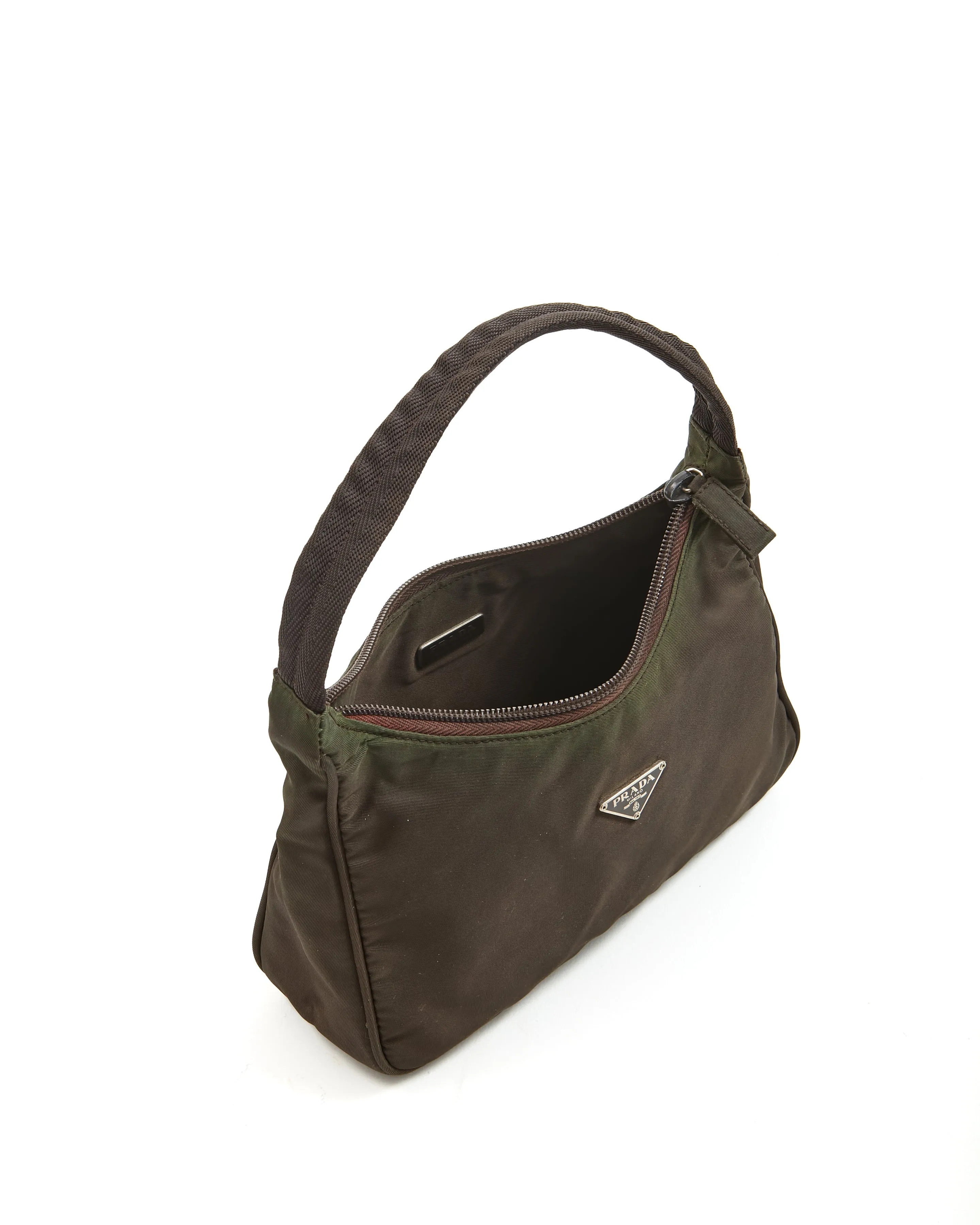 Prada Khaki Nylon Tessuto Mini Hobo Shoulder Bag