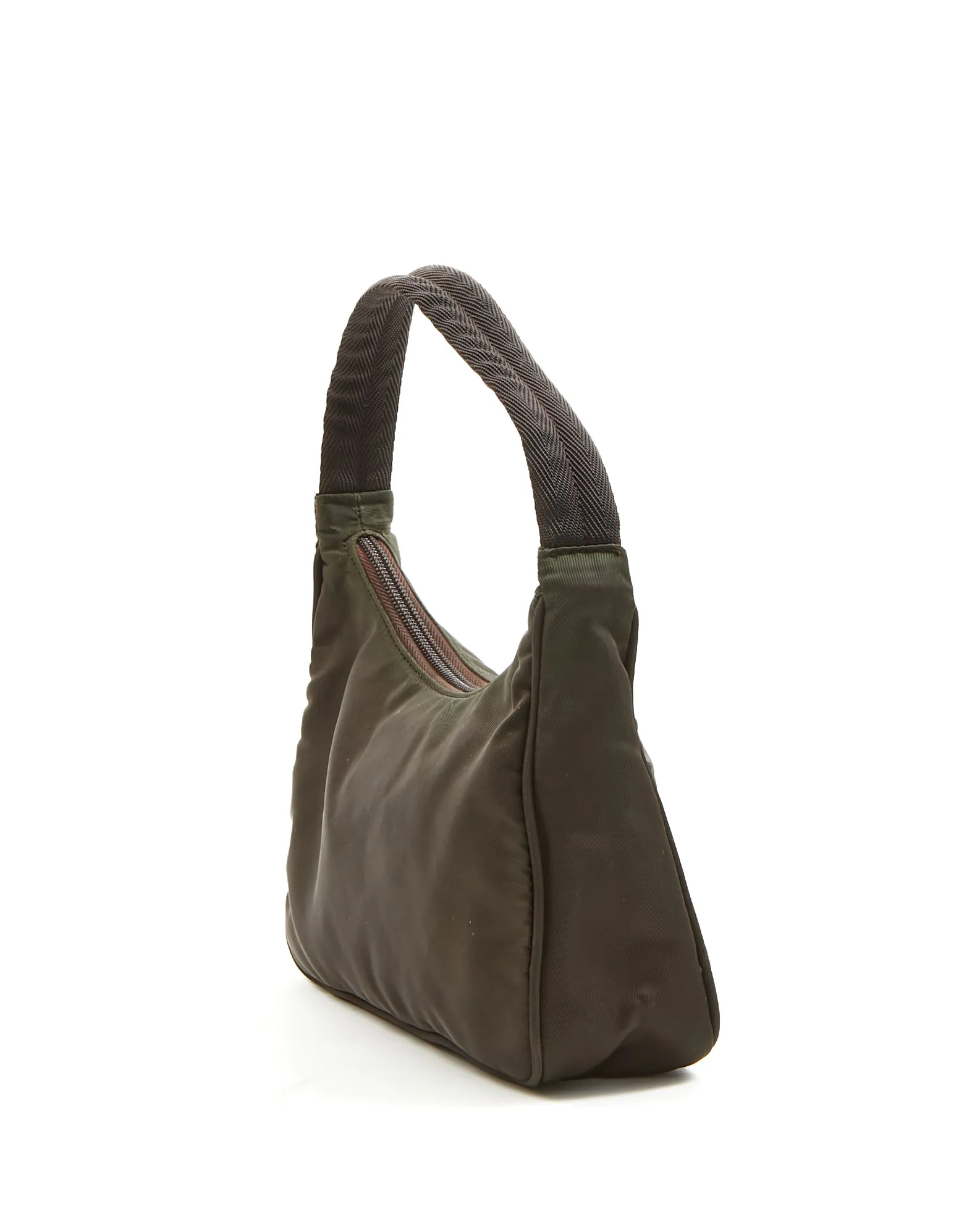 Prada Khaki Nylon Tessuto Mini Hobo Shoulder Bag