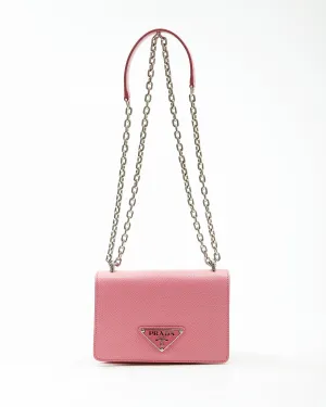 Prada Pink Saffiano Leather & Nylon Tessuto Crossbody Bag