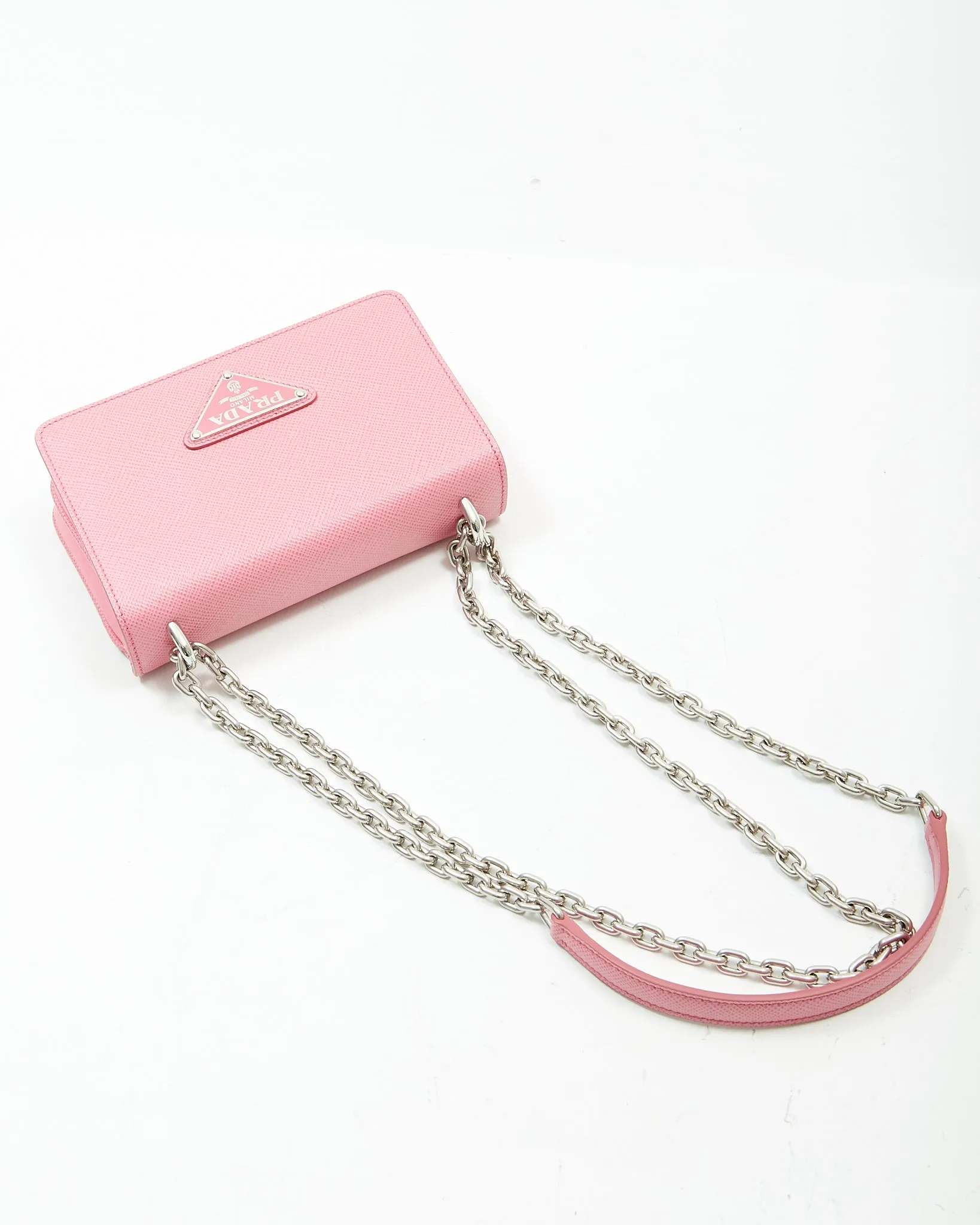 Prada Pink Saffiano Leather & Nylon Tessuto Crossbody Bag