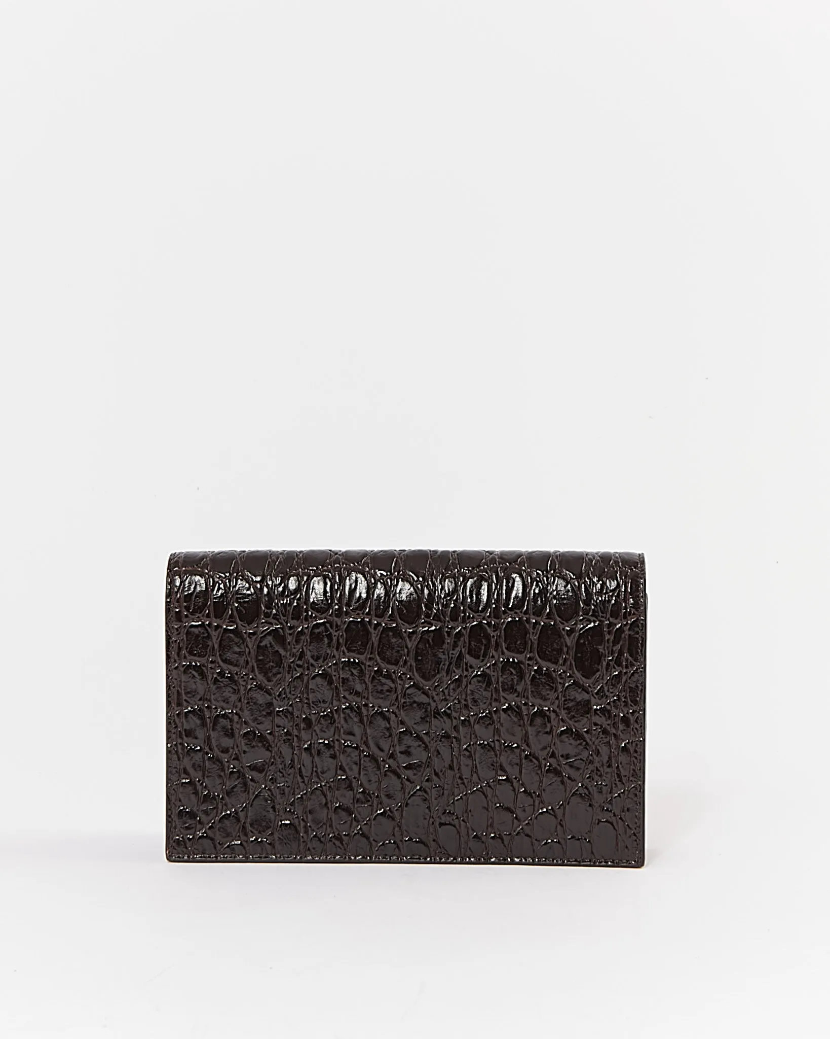 Saint Laurent Dark Maroon Croc Embossed Leather Tassel Logo Wallet on Chain