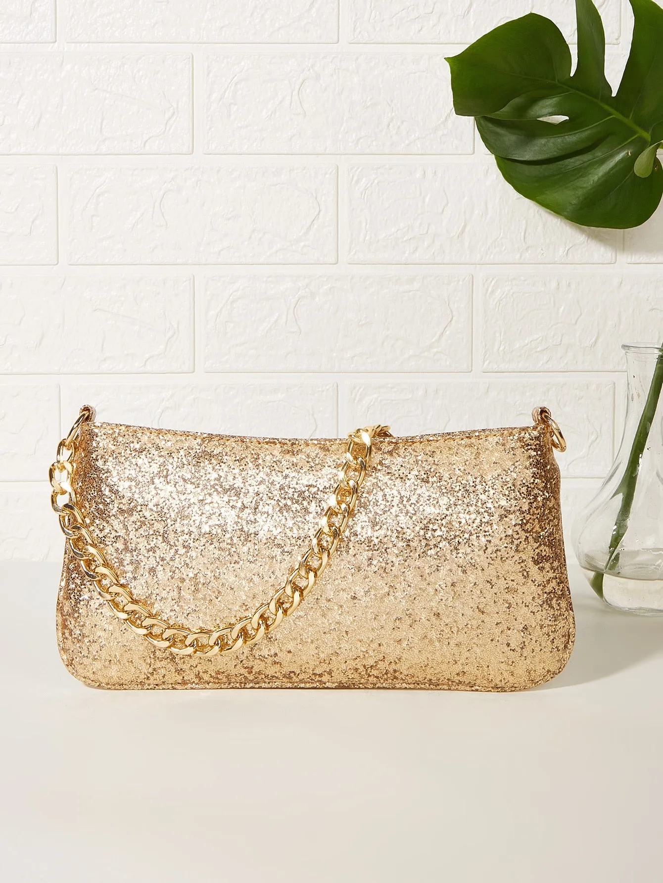 Sequin Decor Chain Square Bag - Gold- FD ⚡