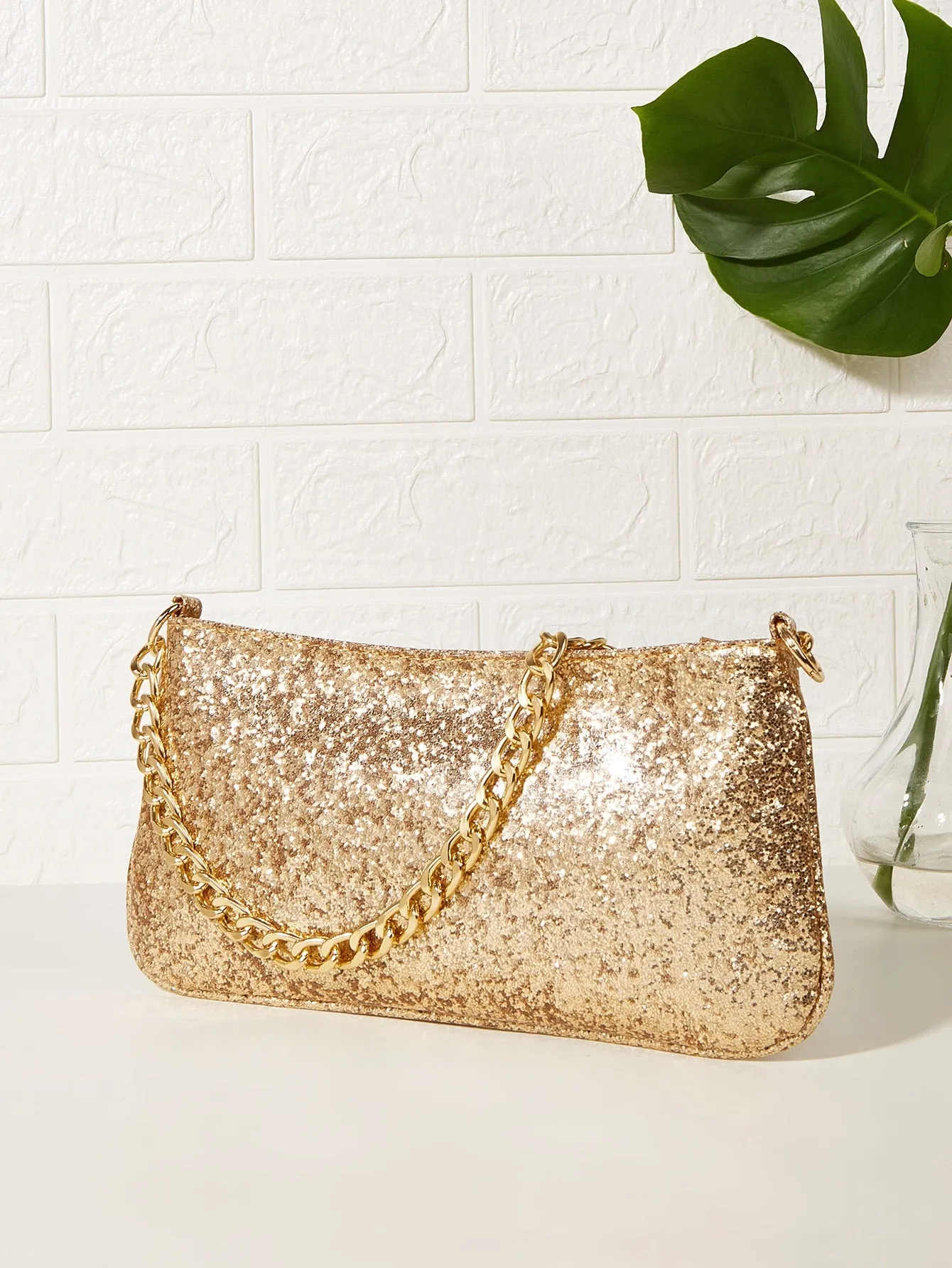 Sequin Decor Chain Square Bag - Gold- FD ⚡