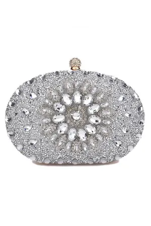 Silver Grey Artificial Diamond Evening Clutch